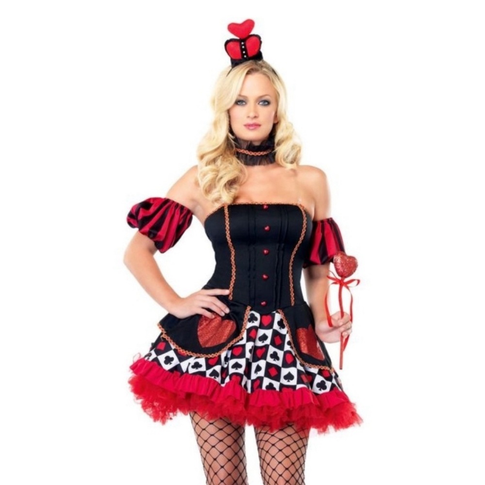 NWT Women's Wonderland Queen of Hearts Costume Size M/L by Leg Avenue 4 pc set